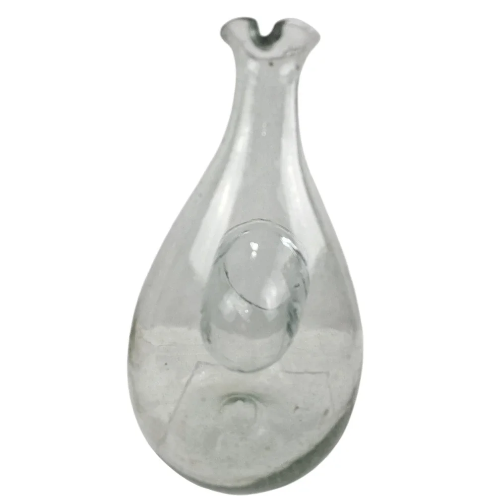 Hand Blown Seed Glass Sake Carafe Decanter with Internal Ice Pocket Chiller